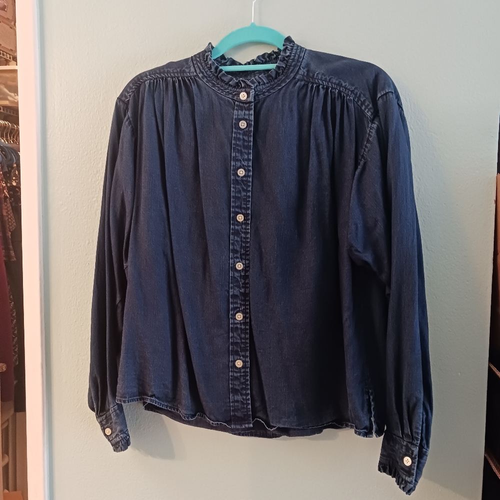 Navy Blue Long Sleeve Button Blouse | Loft | Size M